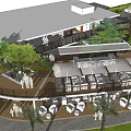 Modern Outdoor Terrace With Seating Area Umbrellas Green Plants And Wooden Deck Design