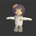 Cartoon Game Movie Character Wearing White Spacesuit Transparent Helmet Pink Flower Yellow Face Arms Outstretched