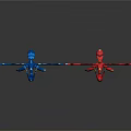 Blue And Red Winged Decorative Sculptures With Flame Like Feathers Design
