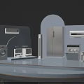 Modern Home Appliances Display With Refrigerator Washer Air Conditioner And Products On Stand