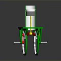 3D Model Mechanical Device With Green Base Silver Cylinder And Circular Red Supports