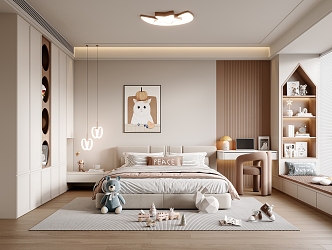 Girls Children's Room Children's Bed Single Chair Wardrobe Chandelier Hanging Toy Computer 3d model