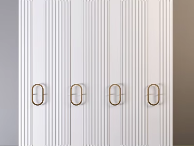 Elegant Modern White Dresser with Vertical Stripes and Gold Handles 3d model