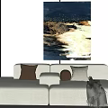 Modern Living Room Interior With White Sofa Abstract Painting And Throw Pillows