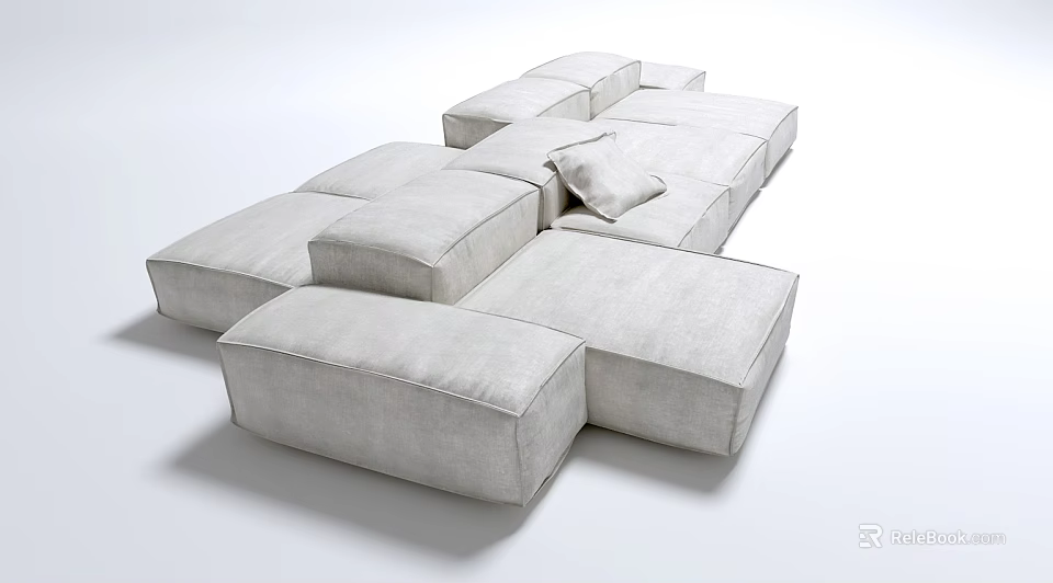 Light Gray Modular Multi Person Sofa With Modern Design And Comfortable Cushions 3d model