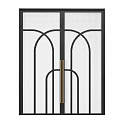 Modern Double Doors With Black Metal Frame Grid Design And Brass Handles