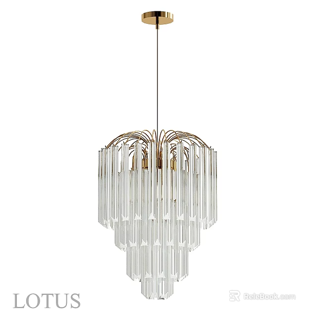 Modern Chandelier with Clear Glass Tubes and Gold Accents Tiered Design 3d model 