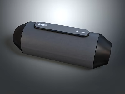 Bluetooth Speaker in Gray and Black Cylindrical Design with Top Control Panel Buttons and Icons 3d model