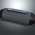 Bluetooth Speaker in Gray and Black Cylindrical Design with Top Control Panel Buttons and Icons