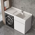 Modern Laundry Cabinet Setup With Washing Machine Sink Countertop Faucet And Storage Cabinets