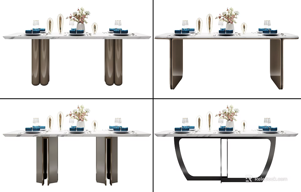 Elegant Modern Dining Table With Unique Leg Design Floral Arrangement And Tableware 3d model