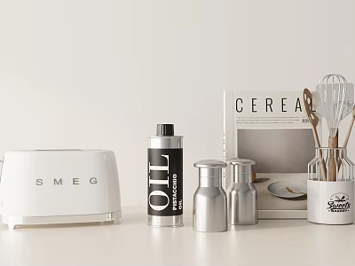 Modern Decorative Ornament Combination With Toaster Oil Bottle Metal Canisters And Magazines 3d model