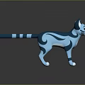 Cartoon Style Blue Cat Figure With Striped Pattern On Black Background Reflection