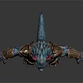 Man In Mythical Monster Outfit With Blue Skin Horns And Red Belt Armor