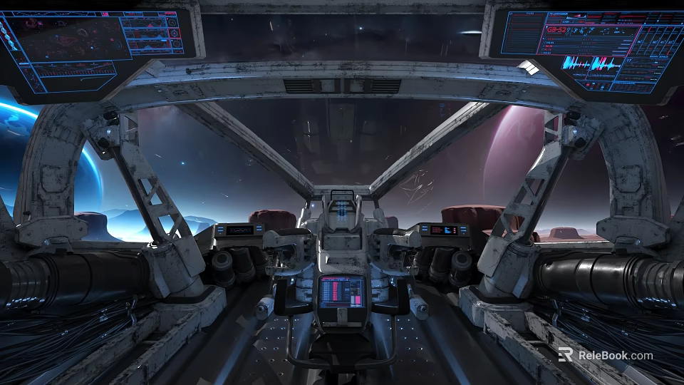 Sci fi Spaceship Cockpit With High Tech Control Panels And Space View 3d model