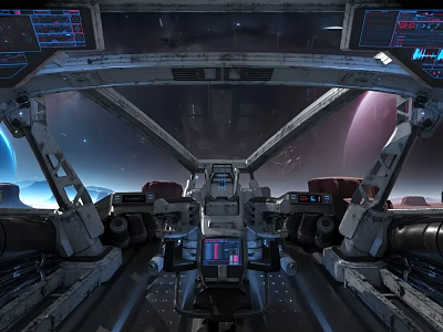 Sci fi Spaceship Cockpit With High Tech Control Panels And Space View 3d model