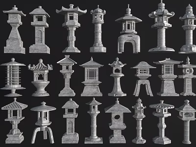 Traditional Stone Outdoor Lights Featuring Various Designs For Garden Decoration 3d model