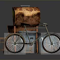 Vintage Household Items Rusty Oil Barrel Old Bicycle And Colorful Storage Barrels