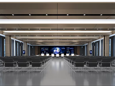 Spacious Monitoring Control Room With Large Display Screens And Rows Of Seats 3d model
