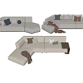 Modern Irregular Sectional Sofa With Light Upholstery Decorative Pillows And Blanket 3d model