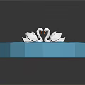 White Origami Swan Decorations With Heart Shaped Necks On Blue Polygon Background
