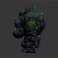 Giant Mutant Monster Character with Green Glowing Spots Tattered Purple Cloth and Sharp Fangs