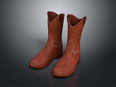 Brown Leather Cowboy Boots With Classic Stitched Design For Daily Use 3d model