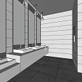 Modern Public Restroom Interior Design With Stalls Urinals Mirrors And Lighting