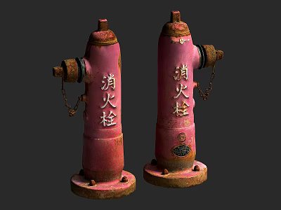 Two Pink Inflatable Fire Hydrant Airblown Models With Chinese Characters And Chains 3d model