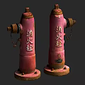 Two Pink Inflatable Fire Hydrant Airblown Models With Chinese Characters And Chains