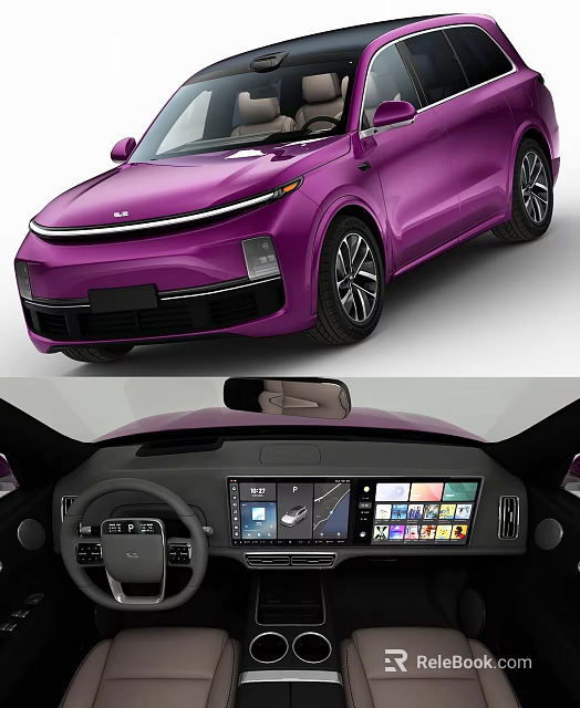 Purple SUV Exterior And High Tech Interior With Digital Screens 3d model 
