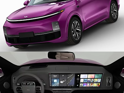 Purple SUV Exterior And High Tech Interior With Digital Screens 3d model