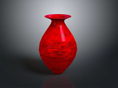 Stylish Red Vase With Intricate Carved Patterns And Sleek Curved Design For Home Decor 3d model