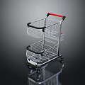 Metal Shopping Cart With Double Layer Wire Baskets Red Handle And Wheels