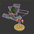 Game Movie Character Mechanical Humanoid On Circular Base With Holographic Structures And Green Core