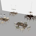 Modern Dining Table Sets With Matching Chairs And Hanging Pendant Lights 3d model