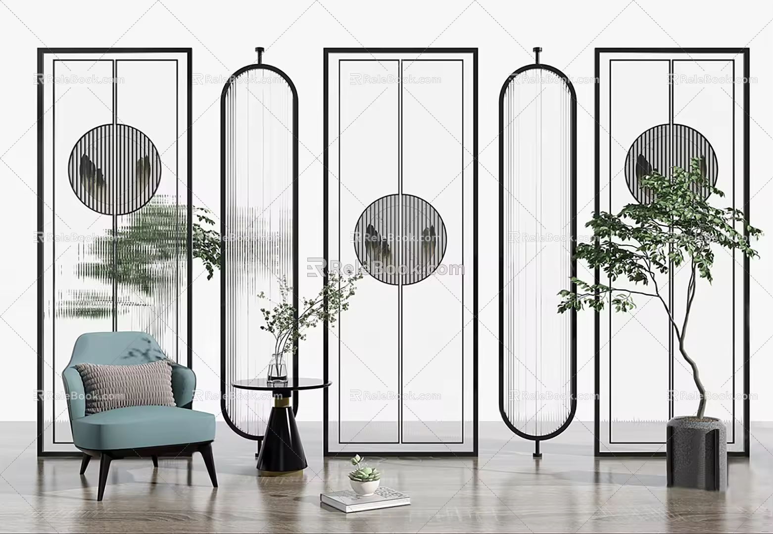 New Chinese-style partition screen partition combination 3d model