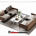 Modern Sofa and Coffee Table Set With Cushions White Table Potted Plant and Rug