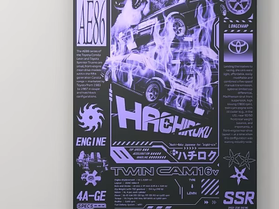 Toyota AE86 Hachiroku Poster Featuring TWIN CAM 16v 4A GE And SSR Elements 3d model