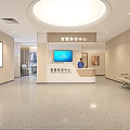 Smart Elderly Care Center Lobby With Reception Desk Staff And Comfortable Sofa Seats