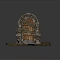 Medieval Stone Archway Building With Wooden Door And Stone Masonry Details