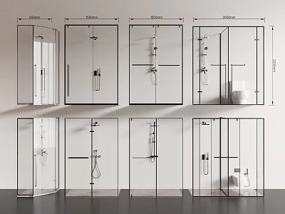 Modern Shower Head Designs With Glass Enclosure And Multiple Spray Configurations 3d model