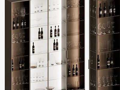 Modern Wine Cabinet With Glass Doors And Shelves For Wine Bottles And Glasses 3d model