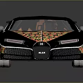Bugatti Sports Car With Black Body Colorful Floral Patterns Open Doors And Brown Interior