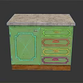 Green Cabinet With Single Door Four Drawers Marble Top And Wooden Base