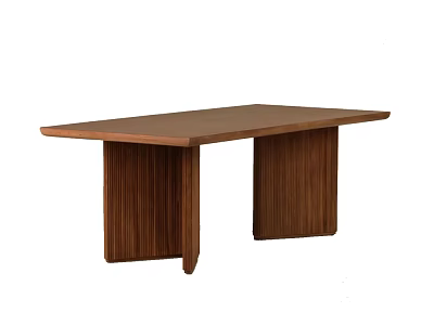 Modern Solid Wood Dining Table With Rectangular Top And Textured Wide Legs 3d model