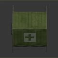 Green Medical Tent With White Cross Symbol And Supportive Poles Structure