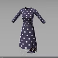 Purple Polka Dot Dress With Long Sleeves Belt And Polka Dot High Heels