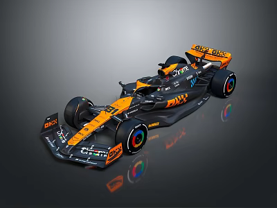 Orange and Black McLaren Formula One Racing Car with Aerodynamic Design and Streamlined Body 3d model