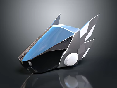 Modern Abstract Metal Sculpture With Futuristic Geometric Design Blue Black Silver Finish 3d model